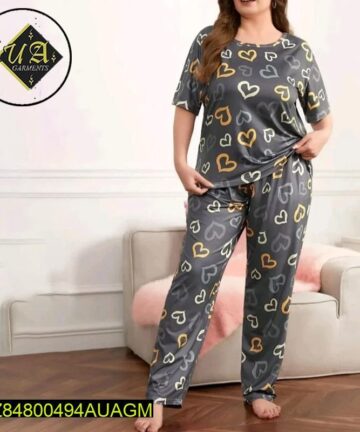 2 PCs women’s stitched jersey printed night suite Sleepwear Glammy Closet