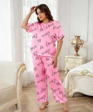 love sign printed two pcs cotton jersey night wear Sleepwear Glammy Closet